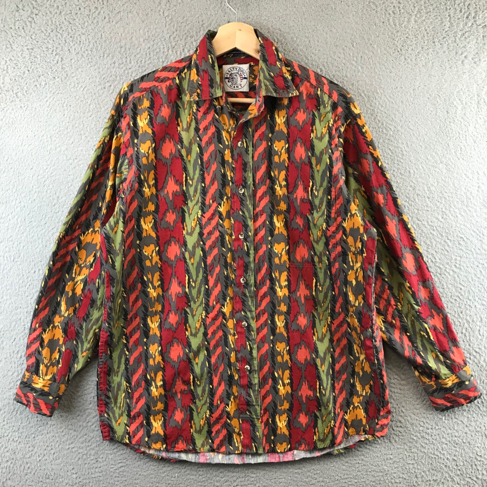 Vintage Salty Dog Gant Mens M Button Up Shirt Long Sleeve Abstract Print Casual